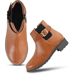 Women’s Ankle Boots with Side Zipper and Buckle Design | Stylish Low Heel Short Boots for Comfort