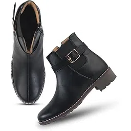 Women’s Ankle Boots with Side Zipper and Buckle Design | Stylish Low Heel Short Boots for Comfort