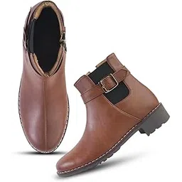 Women’s Ankle Boots with Side Zipper and Buckle Design | Stylish Low Heel Short Boots for Comfort