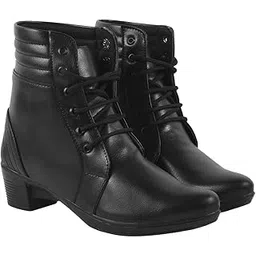 Women's Ankle-Length Lace-Up Boots with Low Block Heel Comfortable Faux Leather Casual Booties for Daily