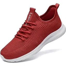 Women's Athletic Walking Shoes Casual Knit Comfortable Fashion Sneakers Memory Foam Lightweight Running Shoes Red US 8.5