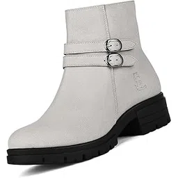 Women’s Beige Mid-Top Ankle Boots | Elegant Double Buckle Chelsea Boots | Slip-On Boots for Women | Boot for Casual Outings | LSLD-CLBT-DBBG