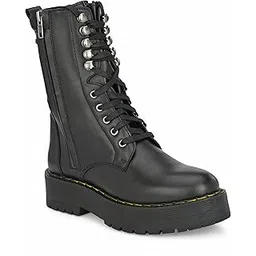 Women's Black Flat Heel mid Calf Boots