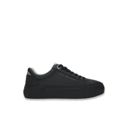Women's Black Leather Platform Sneakers