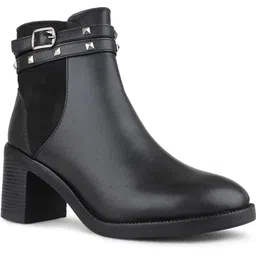 Womens Black Solid Casual Round Toe Ankle Boots Boots For Women