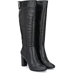 Women's Black Tan High Heel Knee Boots