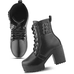 Women’s Block Heel Ankle Boots with Lace-Side Detail and Comfortable Sole