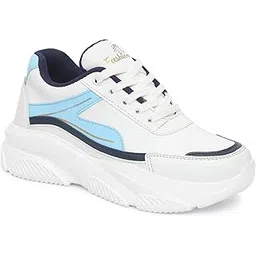 Womens Blue and Navy Fashion Sneakers Lightweight White Chunky Platform Shoes