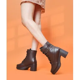 Women's Boots Fashion Block Heel Lace-Up Ankle Booties Boots For Women