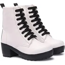 Women's Boots | Synthetic Leather,Stylish, Trendy, Comfortable,White Color Lace Up Boots for Women's & Girls Casual, Outdoor and Holiday Outings