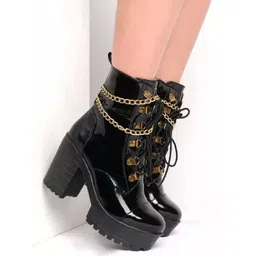 Women's Boots Patent Leather Trendy Comfortable,Lace-Up & Zipper Boots for Women Boots For Women