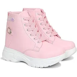 Women's Boots Solid Design Lace Up Comfortable Chunky Heel Casual Boots Outdoor Walking for Girls (Size UK3, Pink)