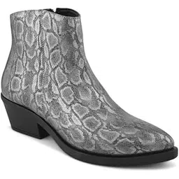 Women's Boots Textured Block Heels | Chelsea Slip On Shoes for Women | Comfortable and Lightweight Soft Cushioned Footbed with TPR Sole for Casual Wear - 8 (Grey) W 2040