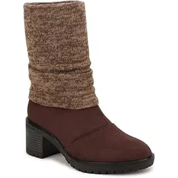 Women's Brown Boots Slipon, zipper, Calf Length Boots