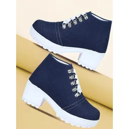 Women's Canvas Ankle Boots with Lace-Up Design and Chunky Heel Boots For Women