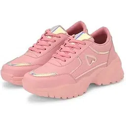 Womens Casual Platform Sneakers - Comfortable Fullpink Lace-Up Sports Shoes for Everyday Wear (Fullpink-5)