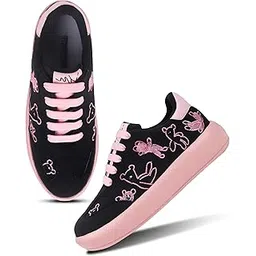 Women’s Casual Sneakers | Cute Teddy Bear Embroidered Lace-Up Shoes with Chunky Sole