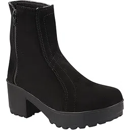 Womens Casual Solid Mid Top Heeled Boots