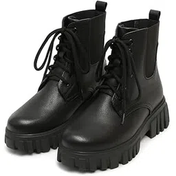 Women’s Chunky Combat Boots | Lace-Up Ankle Boots with Thick Lug Sole | Durable Faux Leather Fashion Boots for Casual & Outdoor Footwear