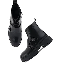 Women’s Chunky Lace-Up Combat Boots with Buckle Detail