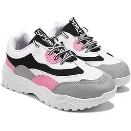 Women's Chunky Sneakers - Mesh Upper Thick Rubber Sole Sporty Lace-Up Lightweight Sporty Casual Shoes