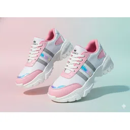 Women’s Chunky Sneakers | Thermoplastic Elastomer Sole Sports Shoes, WHITE,PINK Sneakers For Women