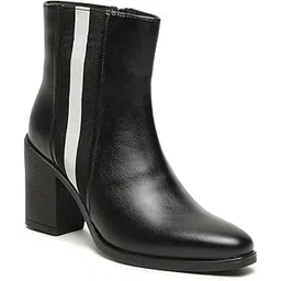 Women's Classic Napa Leather Slip-on with side zipper & one-side elastic Pointed toe for a chic look Ankle-length, mid-top design Sturdy, comfortable block heel Boots.