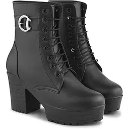 Women’s Combat Boots Lightweight Lace up Ankle Boots High Heel Chunky Platform Lug Sole Booties