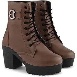 Women’s Combat Boots Lightweight Lace up Ankle Boots High Heel Chunky Platform Lug Sole Booties