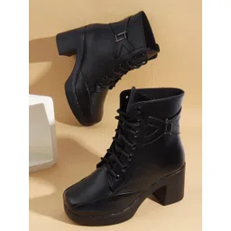 Women’s Combat-Style High Ankle Boots | Lace-Up with Bold Buckle Accent Boots For Women