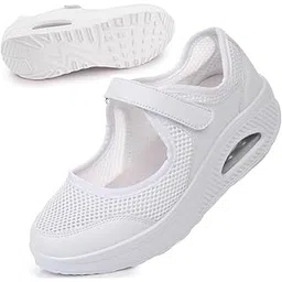 Women's Comfortable Working Nurse Shoes Non-Slip Adjustable Breathable Walking Sneaker Fitness Casual Nursing Shape Shoes Mary Jane Sneaker (36, White)
