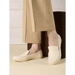 Womens Cream Casual Solid Round Toe Loafer Shoes Loafers For Women