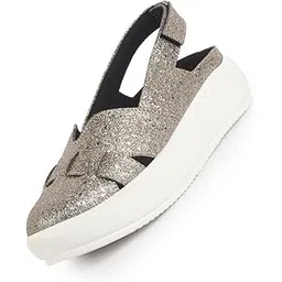 Women's Embellished Backstrap Height Enhancer Hook and Loop Slip on Shoes|Casual Shoe|Evening Party Shoe|Anti Skid Sole