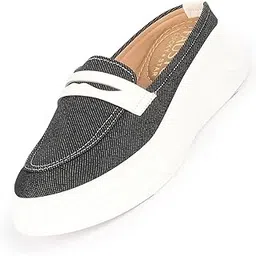 Women's Fashion Outdoor Height Enhancer Open Back Slip On Upper Denim Casual Shoes