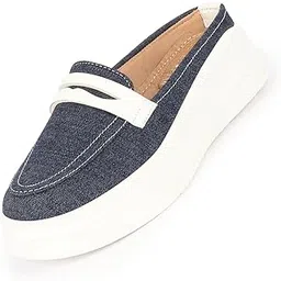 Women's Fashion Outdoor Height Enhancer Open Back Slip On Upper Denim Casual Shoes