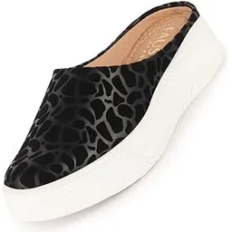Women's Fashion Outdoor Leopard Print Height Enhancer Open Back Slip On Casual Shoes