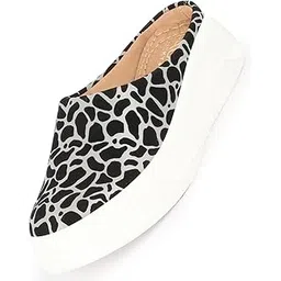 Women's Fashion Outdoor Leopard Print Height Enhancer Open Back Slip On Casual Shoes