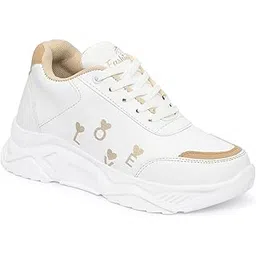 Womens Fashion Platform Sneakers White and Tan Shoes Chunky Athletic Footwear