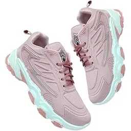 Women's Fashion Sneakers, Pink and Mint Color, Chunky Platform Athletic Shoes, Mesh Upper with Floral Details, Casual Running Walking Sports