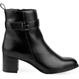 Women's Faux Leather Material Casual Buckle Zipper Boots and High Ankle Boot with Block Heels.