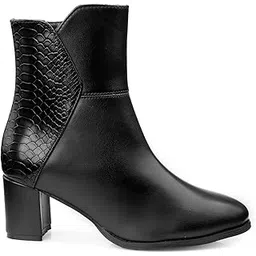 Women's Faux Leather Material Casual Formal Slipon, Ankle Boot with Block Heel