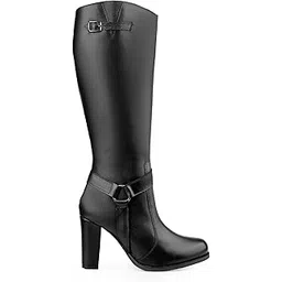Women’s Faux Leather Material Knee-High Block Heel Boots And Comfortable High Heel Tall Boots