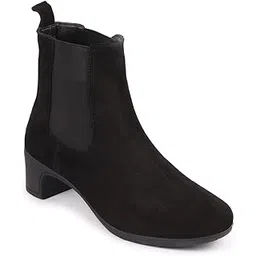 Women's Flared Heel High Ankle Suede Leather Classic Winter Chelsea Boots