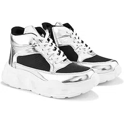 Womens Glowpace Street Style High Top Sneakers | Trendy Textured Design with Lace-Up Closure | Lightweight & Comfortable Sneaker Shoes for Girls & Women