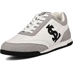 Women’s Grey and White Casual Lightweight Sneakers | Ortholite Cushioned Comfort | Dual-Color TPR Sole | Lightweight & Comfortable Casual Lace-Up Shoes | LSD-SNK-NBL-GYWH