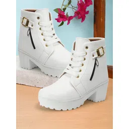 Women’s Grey Lace-Up Boots with Zip & Buckle Detail and Block Heel Boots For Women