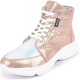 Women's High Ankle Lace Up Embellished Sneakers for Party|Casuals|Outdoor|Fashion|Outfit|Comfortable with TPR Sole Flexiblity