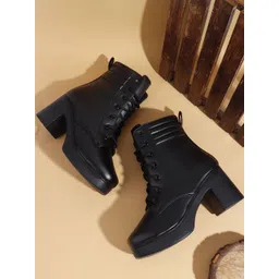 Women’s High Ankle Padded Boots | Stylish Lace-Up Block Heel Design Boots For Women