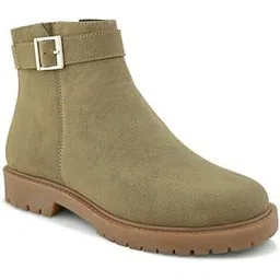 Women's High Top Chelsea Boots With Textured Block Heel | Regular Slip On Shoes for Women | Stylish & Comfortable Ankle Shoes for Everyday Wear - 3 (Olive) W 1420