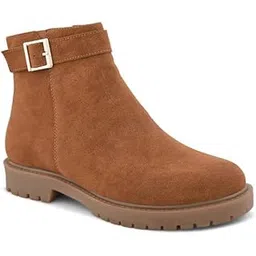 Women's High Top Chelsea Boots With Textured Block Heel | Regular Slip On Shoes for Women | Stylish & Comfortable Ankle Shoes for Everyday Wear - 7 (Tan) W 1420